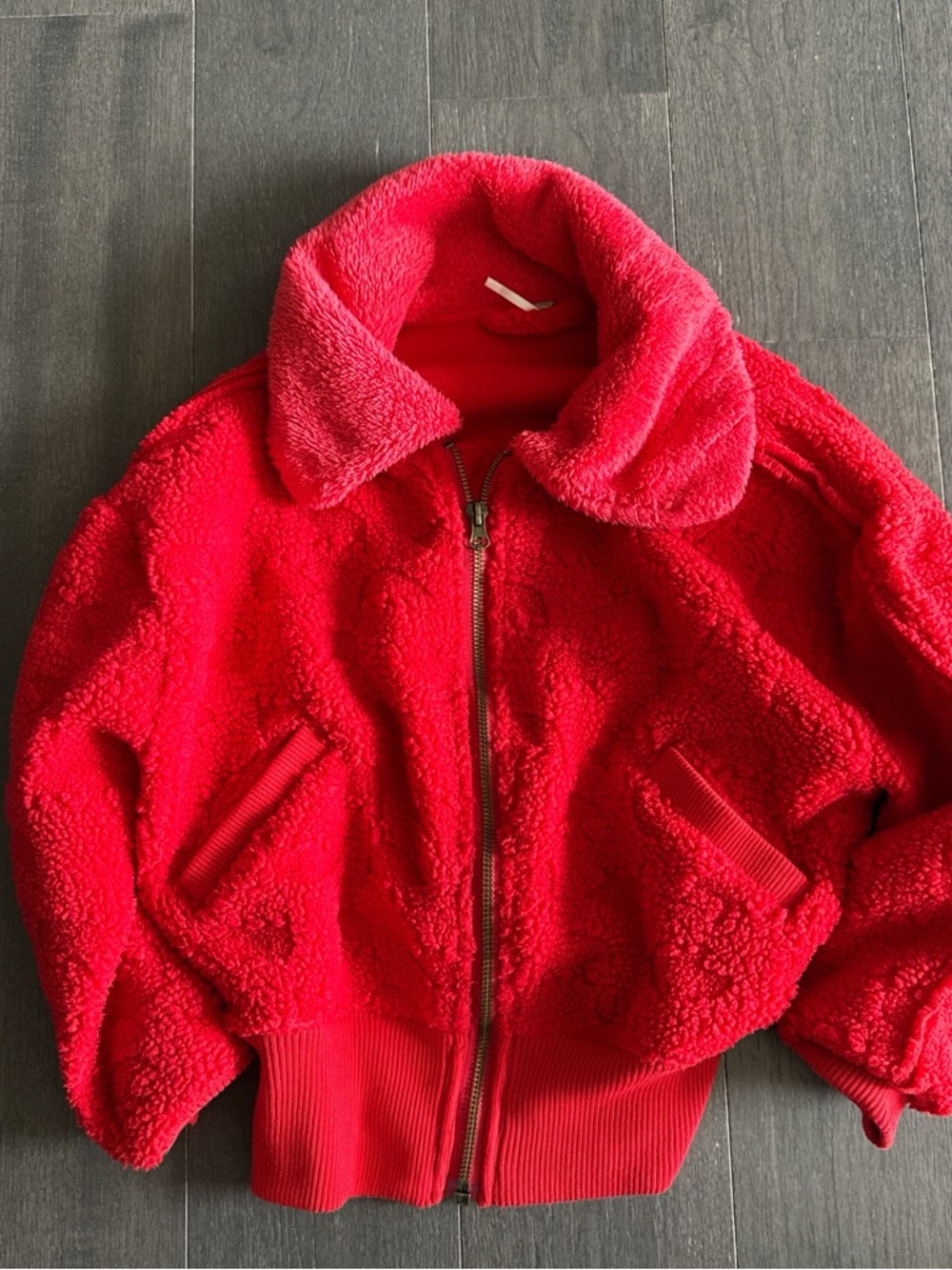 Free People Bright Red Sherpa Zip Jacket